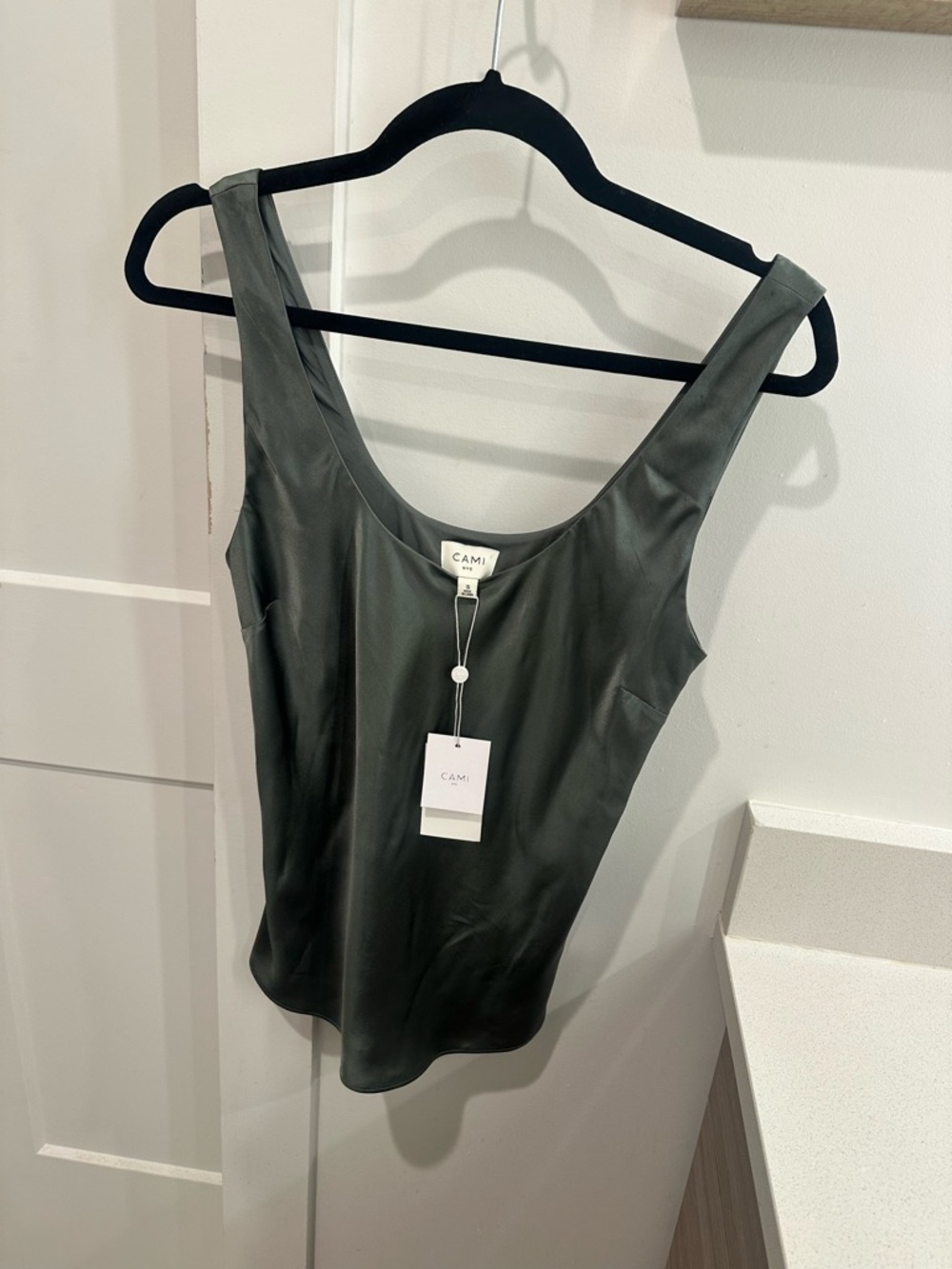 Cami NYC Olive Satin Scoop Neck Camisole